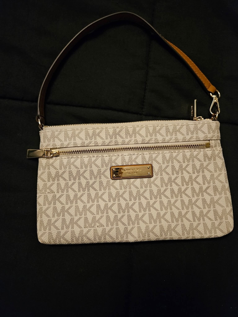Michael Kors Beige MK Signature Wristlet with Gold Hardware